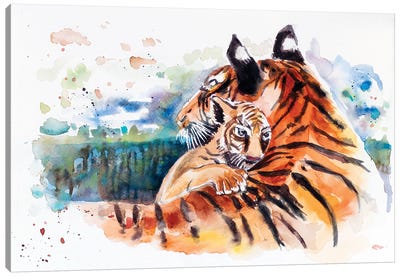 Tigress And Cub Canvas Art Print - Charlotte Bezant