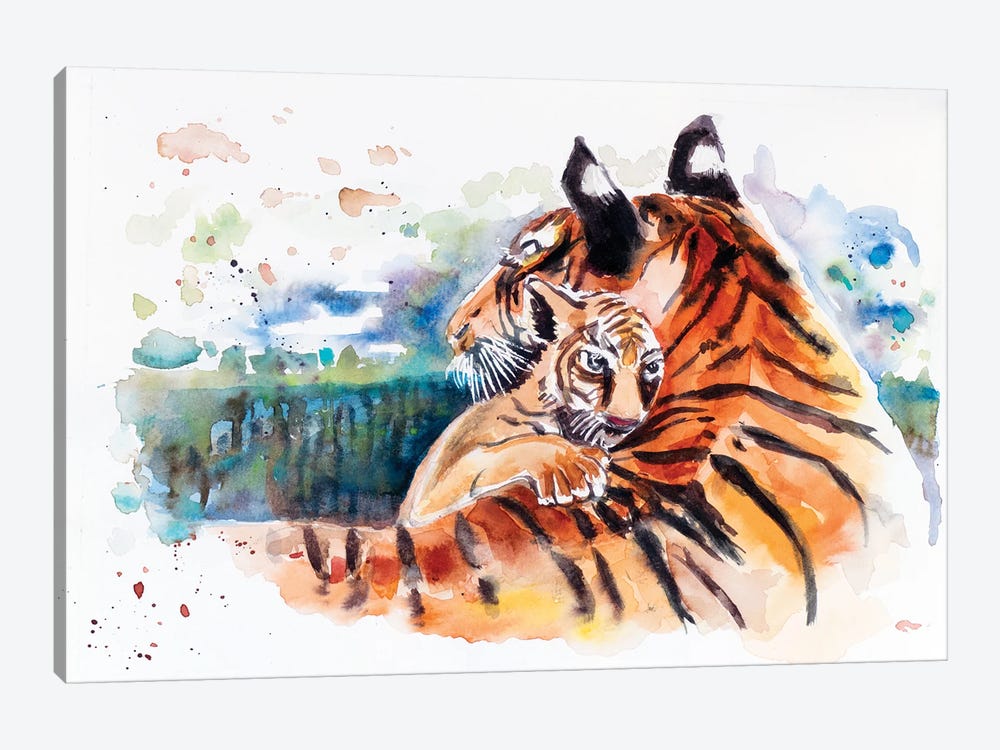Tigress And Cub by Charlotte Bezant 1-piece Canvas Print