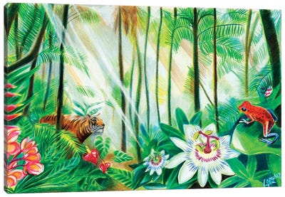 Tiger In Rainforest Canvas Art Print - Charlotte Bezant