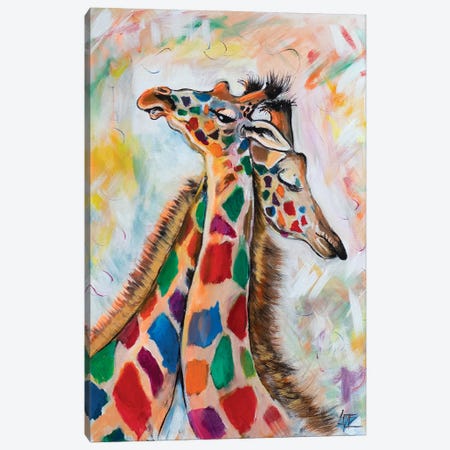 Giraffes Hugging Canvas Print #CBZ48} by Charlotte Bezant Canvas Wall Art