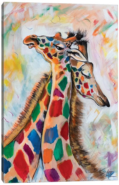Giraffes Hugging Canvas Art Print - Charlotte Bezant