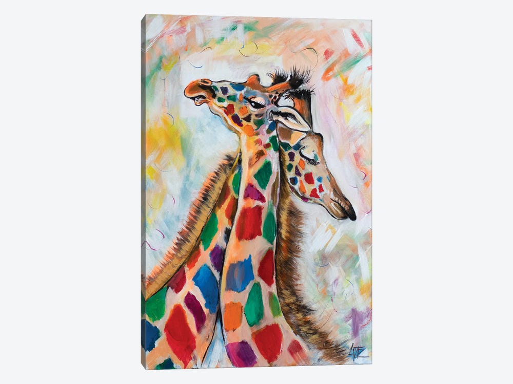 Giraffes Hugging by Charlotte Bezant 1-piece Canvas Wall Art
