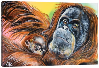 Orangutan Mother And Baby Canvas Art Print - Orangutans
