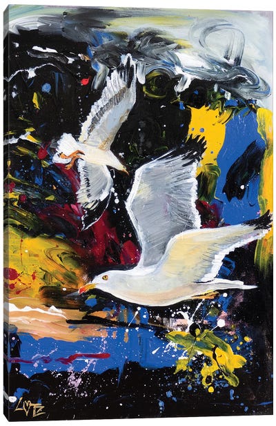 Seagulls Flying Canvas Art Print - Charlotte Bezant