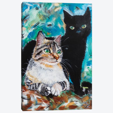 Black And Tabby Cat Canvas Print #CBZ55} by Charlotte Bezant Canvas Wall Art