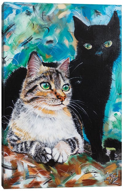 Black And Tabby Cat Canvas Art Print - Charlotte Bezant
