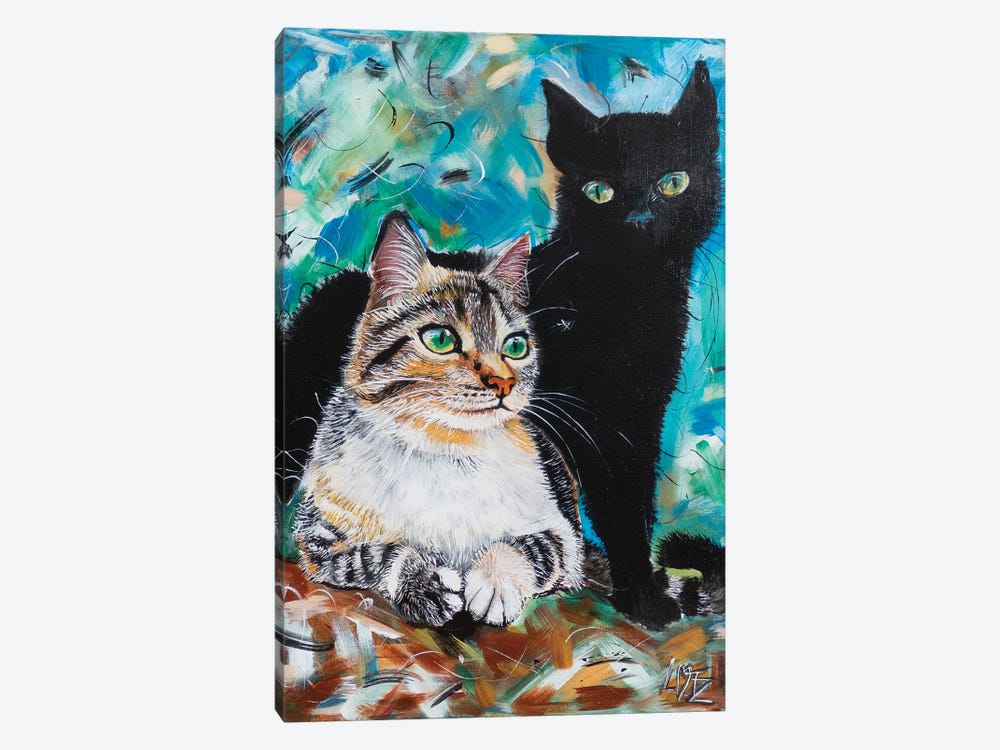 Black And Tabby Cat by Charlotte Bezant 1-piece Canvas Wall Art