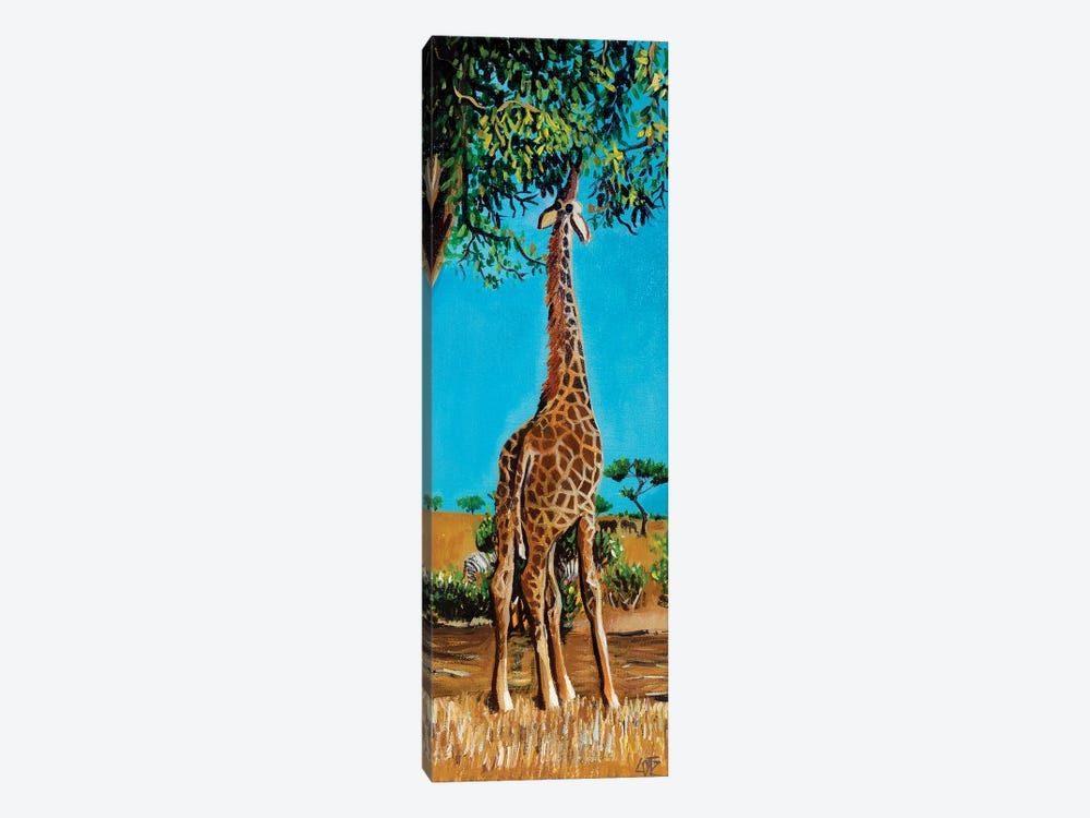 Giraffe Stretching Up To Eat Leaves by Charlotte Bezant 1-piece Art Print
