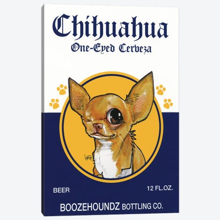 Chihuahua One-eyed Cerveza Canvas Print #CCA11} by Canine Caricatures Art Print