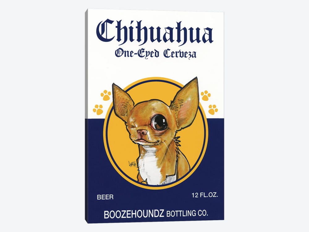 Chihuahua One-eyed Cerveza by Canine Caricatures 1-piece Canvas Wall Art