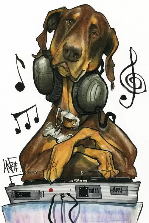 DJ Doberman by Canine Caricatures wall art