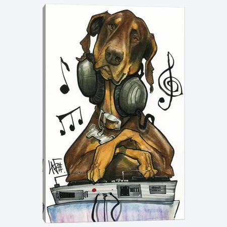 DJ Doberman Canvas Print #CCA12} by Canine Caricatures Canvas Print