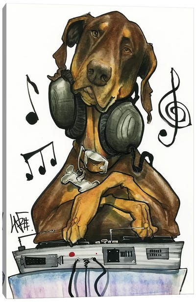 DJ Doberman Canvas Art Print - Canine Caricatures