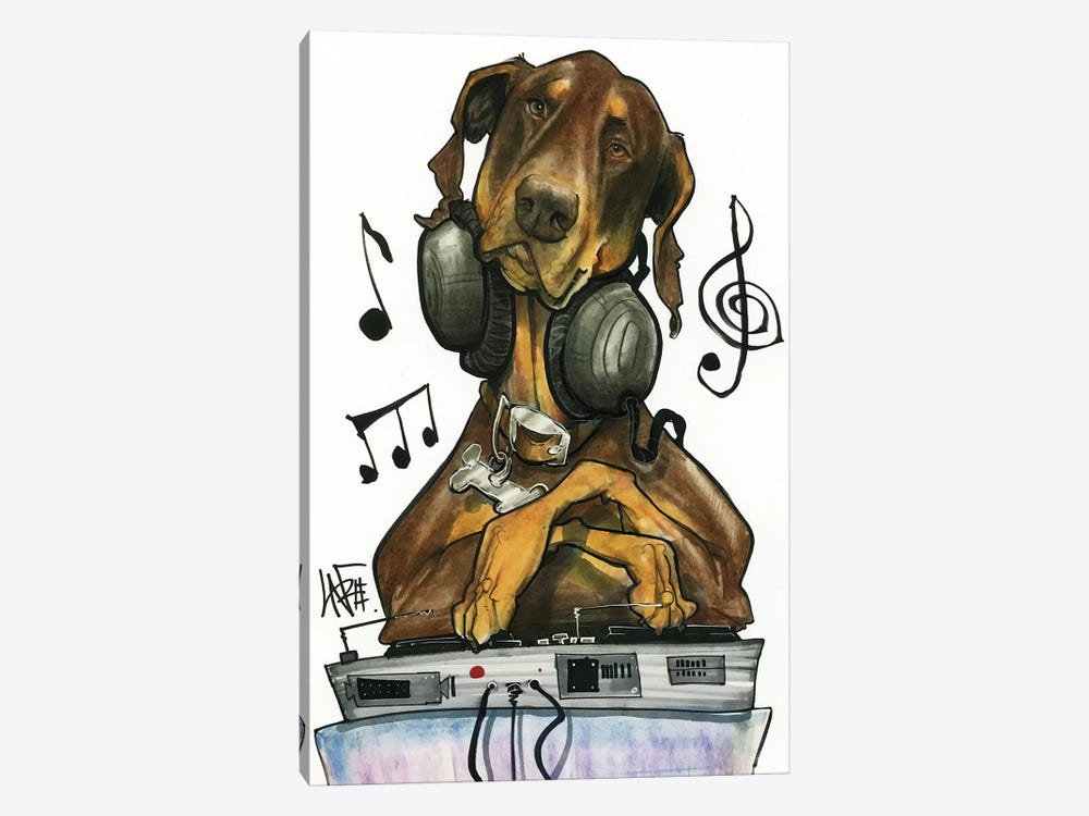 DJ Doberman by Canine Caricatures 1-piece Canvas Art Print