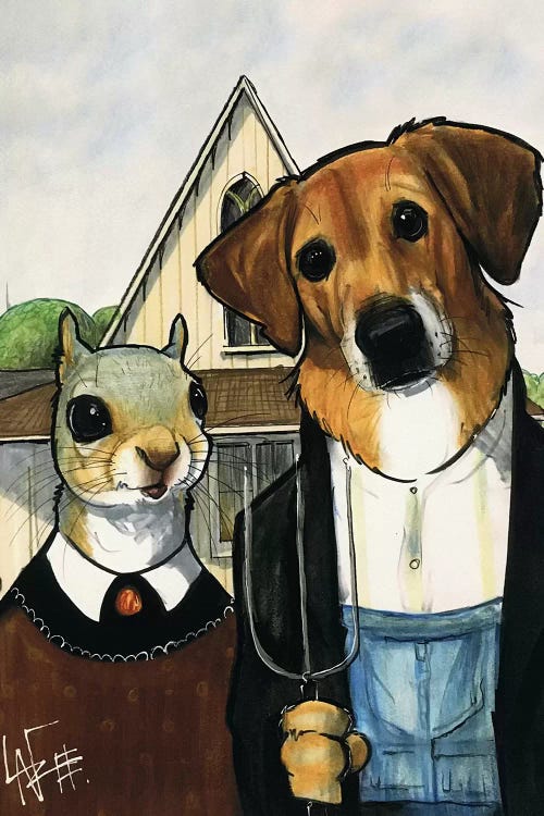 American Gothic Mutt by Canine Caricatures wall art