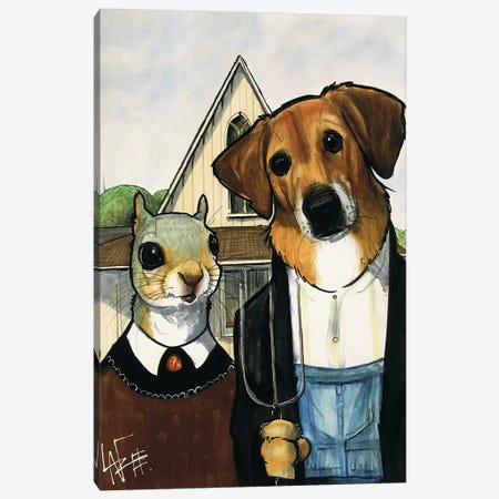 American Gothic Mutt Canvas Print #CCA1} by Canine Caricatures Canvas Print