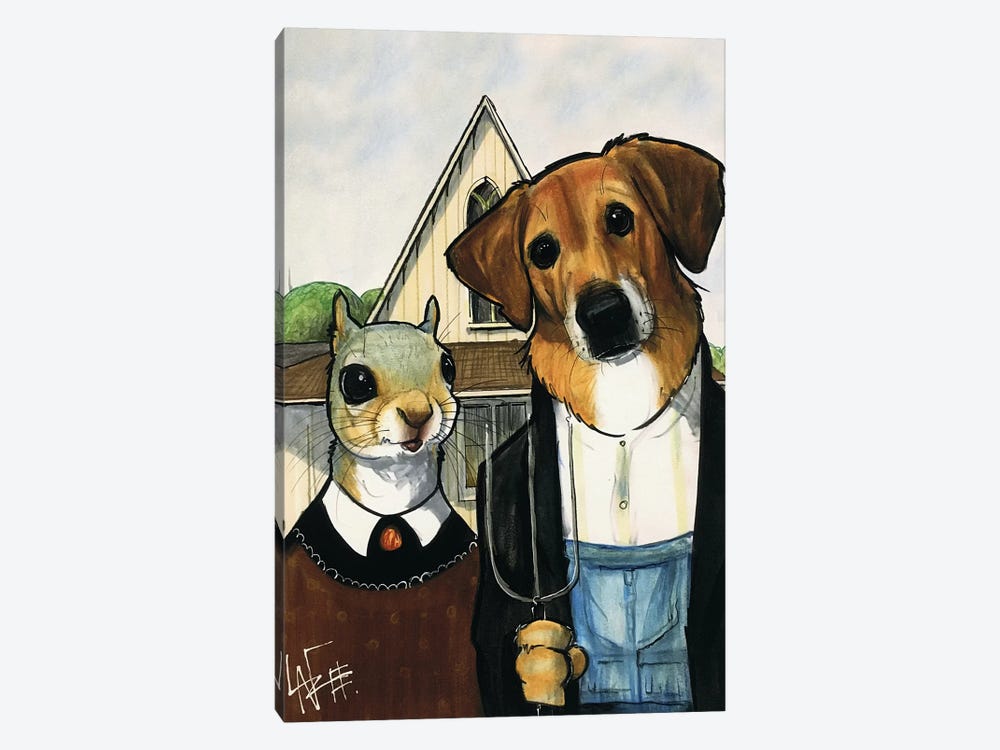 American Gothic Mutt by Canine Caricatures 1-piece Art Print