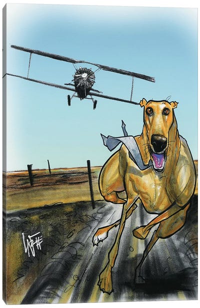 North by Northwest Greyhound Canvas Art Print - Canine Caricatures