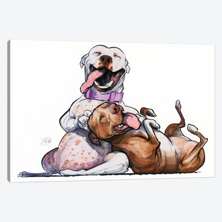 Pit Bull BFFs Canvas Print #CCA23} by Canine Caricatures Canvas Wall Art