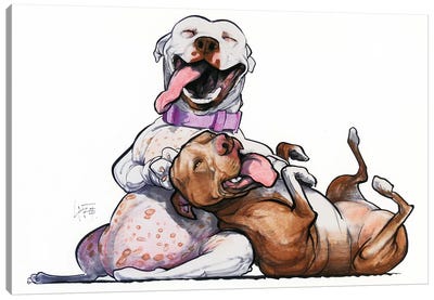 Pit Bull BFFs Canvas Art Print - Canine Caricatures