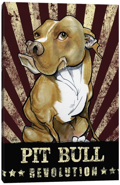 Pit Bull Revolution Canvas Art Print - Canine Caricatures
