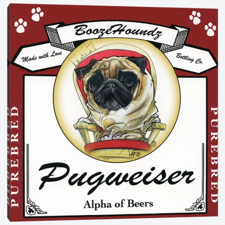 Pugweiser Canvas Print #CCA26} by Canine Caricatures Art Print