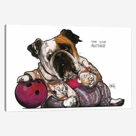 The Bulldog Lebowski Canvas Print #CCA30} by Canine Caricatures Art Print