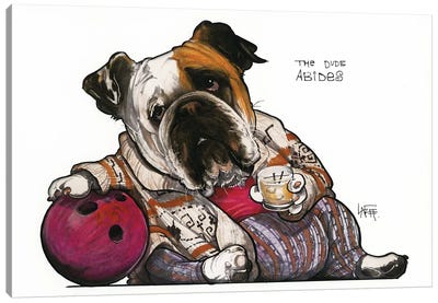 The Bulldog Lebowski Canvas Art Print - Canine Caricatures
