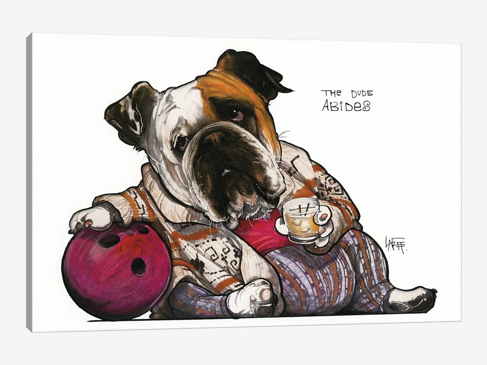 The Bulldog Lebowski by Canine Caricatures 1-piece Art Print