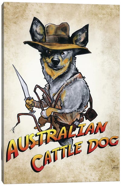Australian Cattle Dog Jones Canvas Art Print - Canine Caricatures