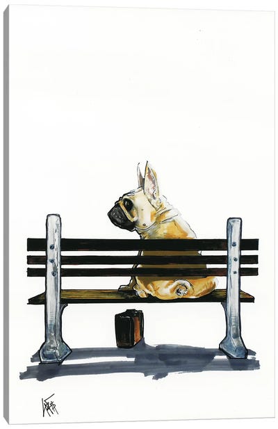 Frenchie Gump Canvas Art Print - Canine Caricatures
