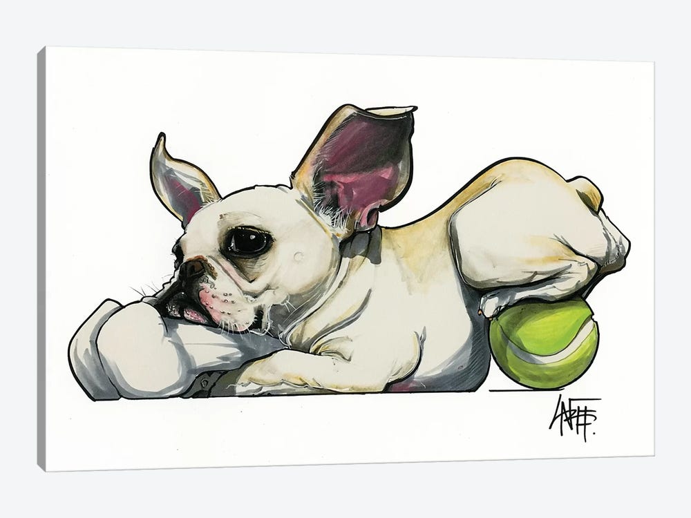Frenchie Toy Hoarder by Canine Caricatures 1-piece Canvas Print