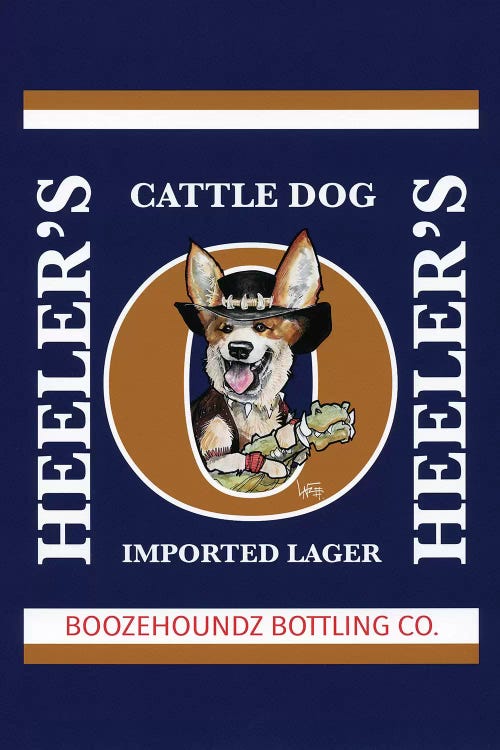Heelers Cattles Dog Imported Lager by Canine Caricatures wall art