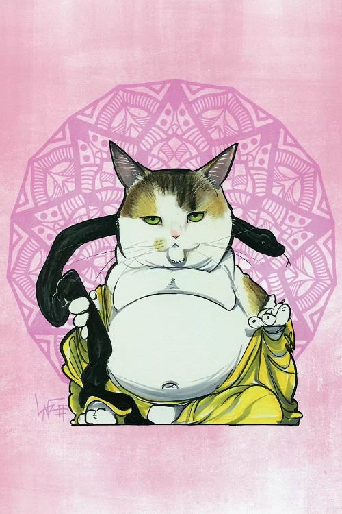 Meditating Buddha Cat by Canine Caricatures wall art