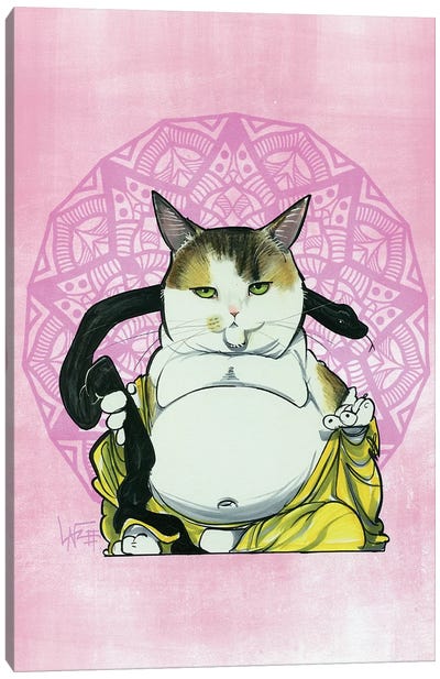 Meditating Buddha Cat Canvas Art Print - Canine Caricatures