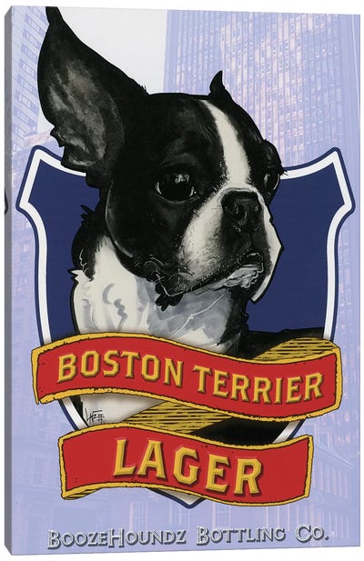 Boston Terrier Lager Canvas Art Print - Canine Caricatures