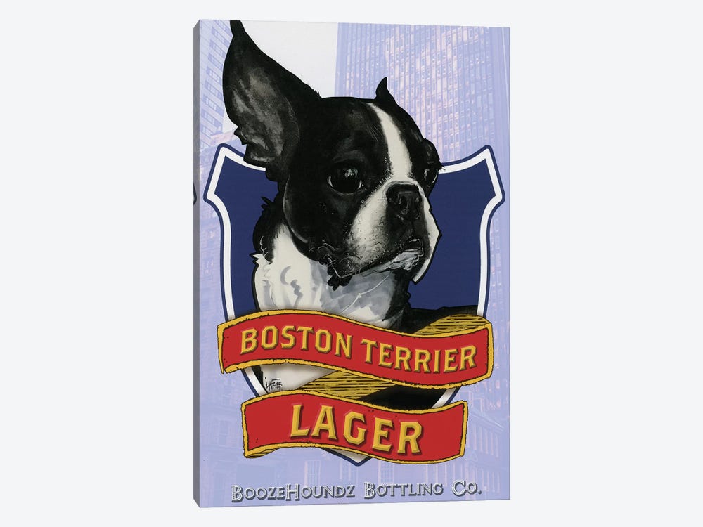 Boston Terrier Lager by Canine Caricatures 1-piece Canvas Artwork