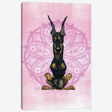 Meditating Doberman Canvas Print #CCA51} by Canine Caricatures Art Print