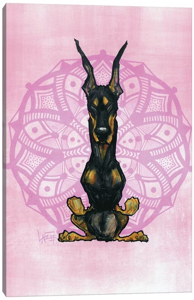Meditating Doberman Canvas Art Print - Canine Caricatures