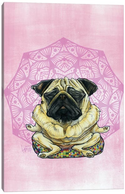 Meditating Pug Canvas Art Print - Canine Caricatures