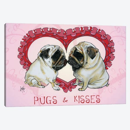 Pugs & Kisses Canvas Print #CCA58} by Canine Caricatures Art Print