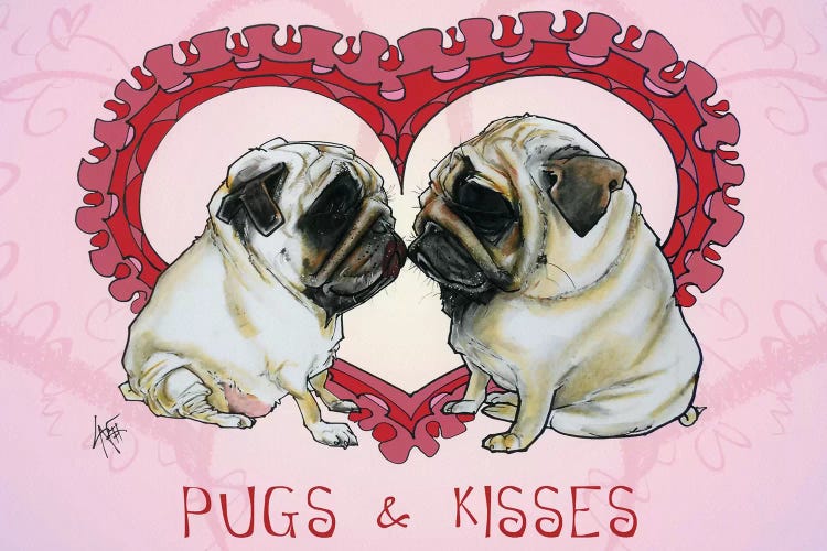 Pugs & Kisses by Canine Caricatures wall art