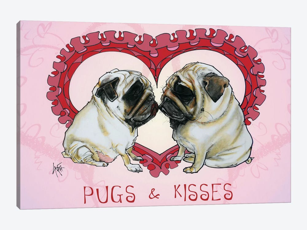 Pugs & Kisses by Canine Caricatures 1-piece Canvas Print