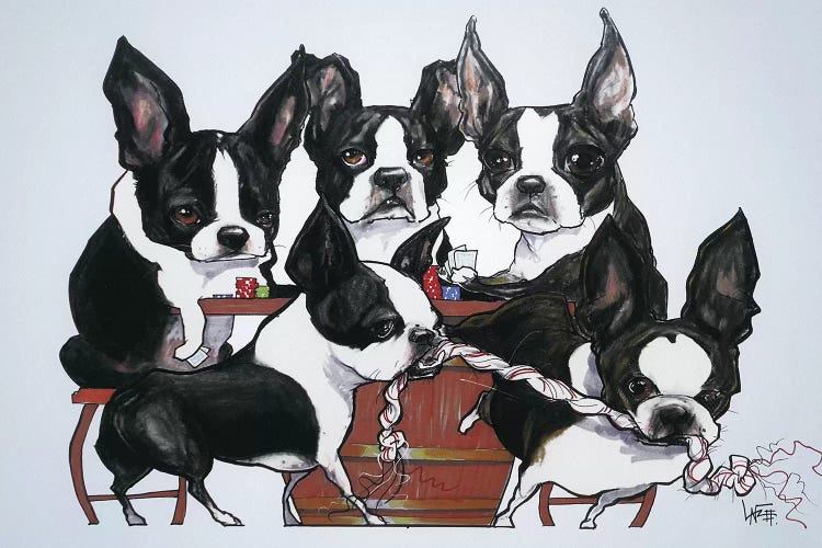 Boston Terriers Playing Poker