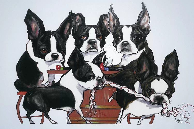 Boston Terriers Playing Poker by Canine Caricatures wall art