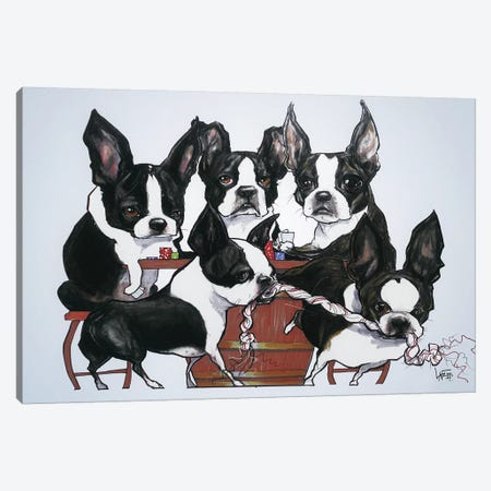 Boston Terriers Playing Poker Canvas Print #CCA5} by Canine Caricatures Canvas Wall Art