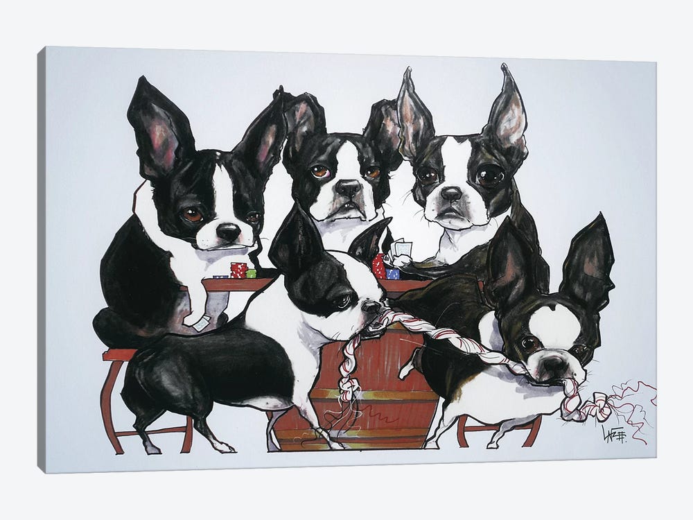 Boston Terriers Playing Poker by Canine Caricatures 1-piece Art Print