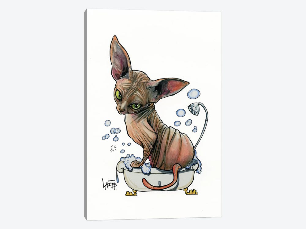 Sphynx Bubble Bath by Canine Caricatures 1-piece Canvas Art