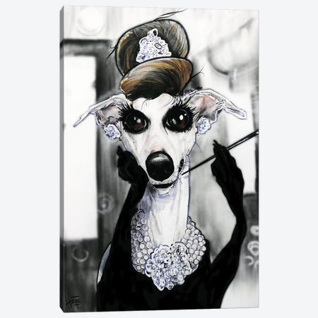 Breakfast at Tiffany’s Whippet Canvas Print #CCA8} by Canine Caricatures Canvas Print