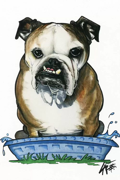 Bulldog in a Kiddie Pool by Canine Caricatures wall art